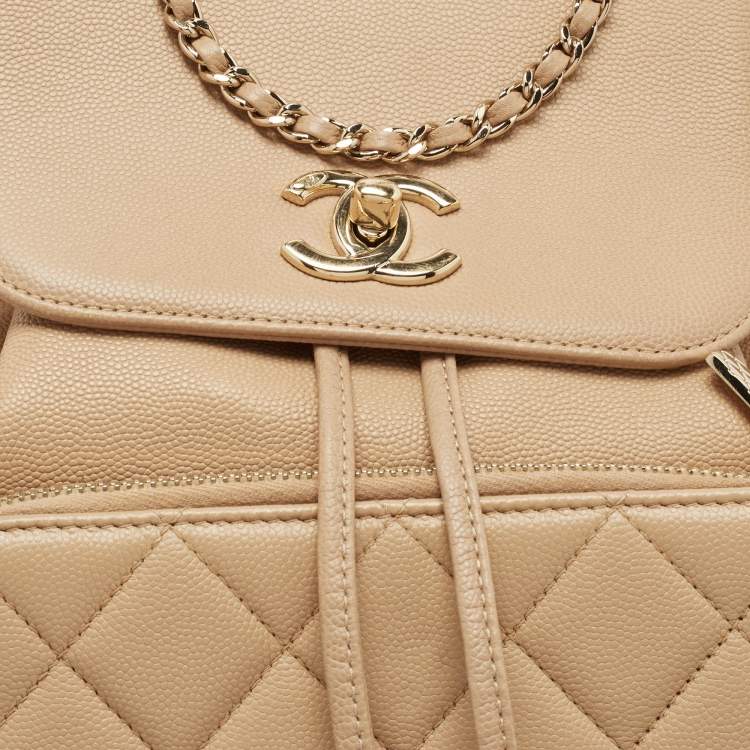 Pre Owned Chanel Beige Quilted Caviar Leather Business Affinity Backpack