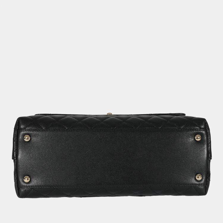 Pre Owned Chanel Black Quilted Caviar Medium Coco Top Handle Flap Bag