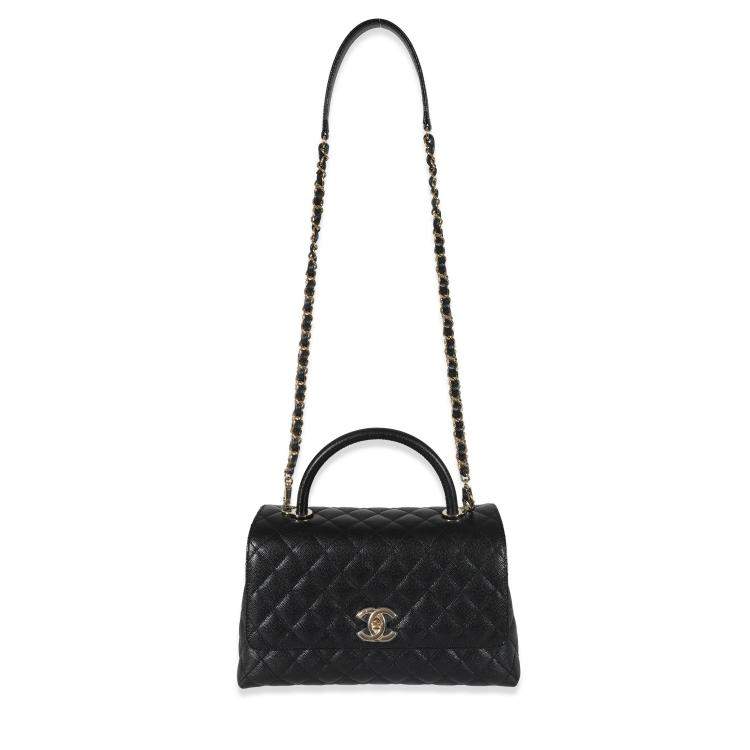 Pre Owned Chanel Black Quilted Caviar Medium Coco Top Handle Flap Bag