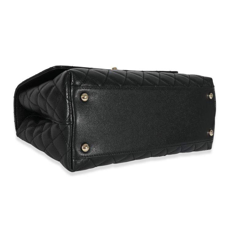 Pre Owned Chanel Black Quilted Caviar Medium Coco Top Handle Flap Bag