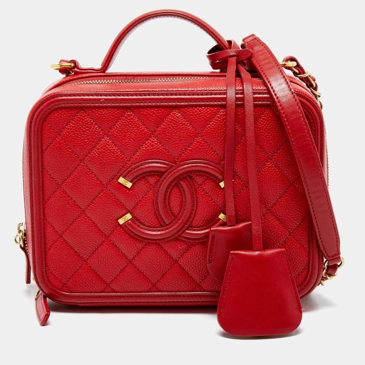 Chanel Red Quilted Caviar Leather Medium CC Filigree Vanity Case Bag Chanel  | The Luxury Closet