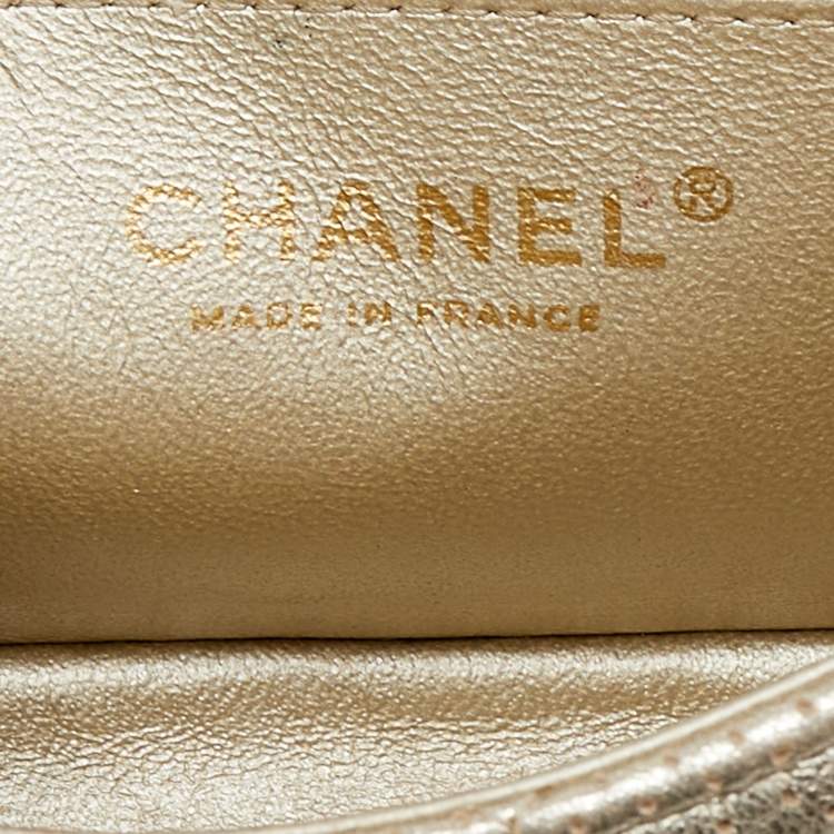 Pre Owned Chanel Gold Perforated Leather CC Square Flap Bag
