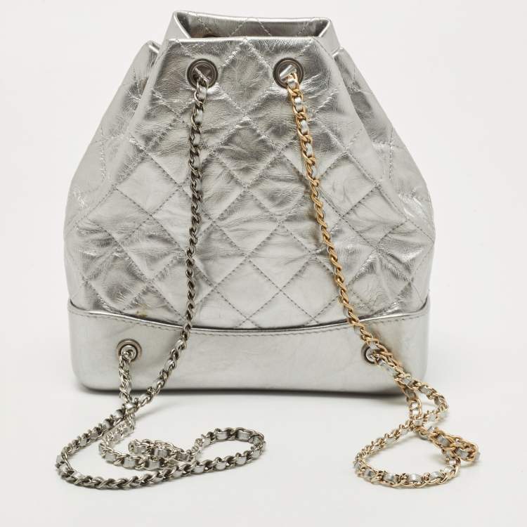 مملوكة مسبقًا Chanel Silver Quilted Leather Small Gabrielle Backpack