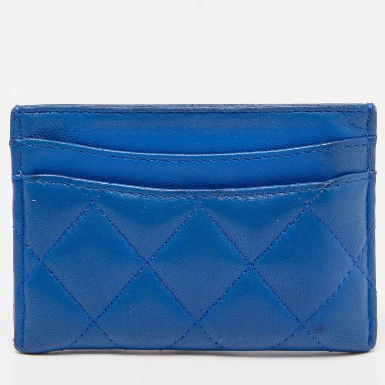 Pre Owned Chanel Blue Quilted Leather Classic Card Holder