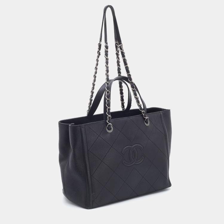 Pre Owned Chanel Black Quilted Leather Medium CC Shopper Tote
