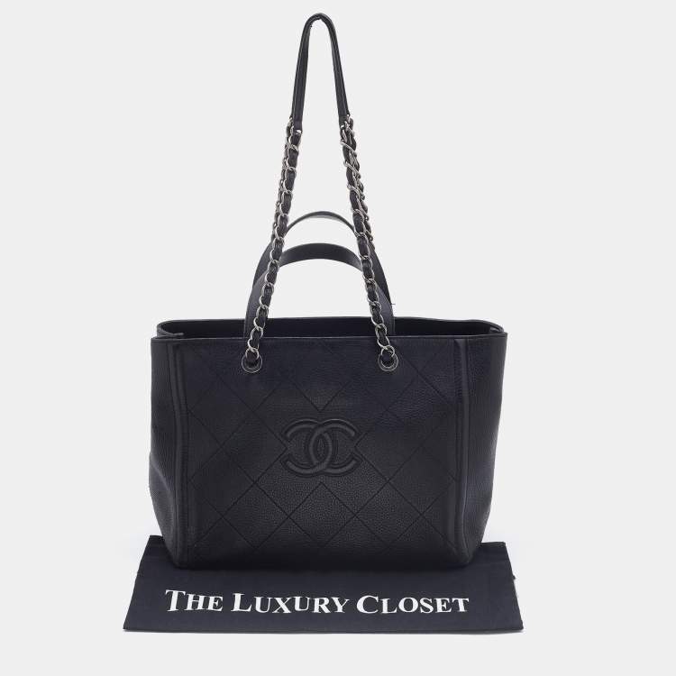 Pre Owned Chanel Black Quilted Leather Medium CC Shopper Tote