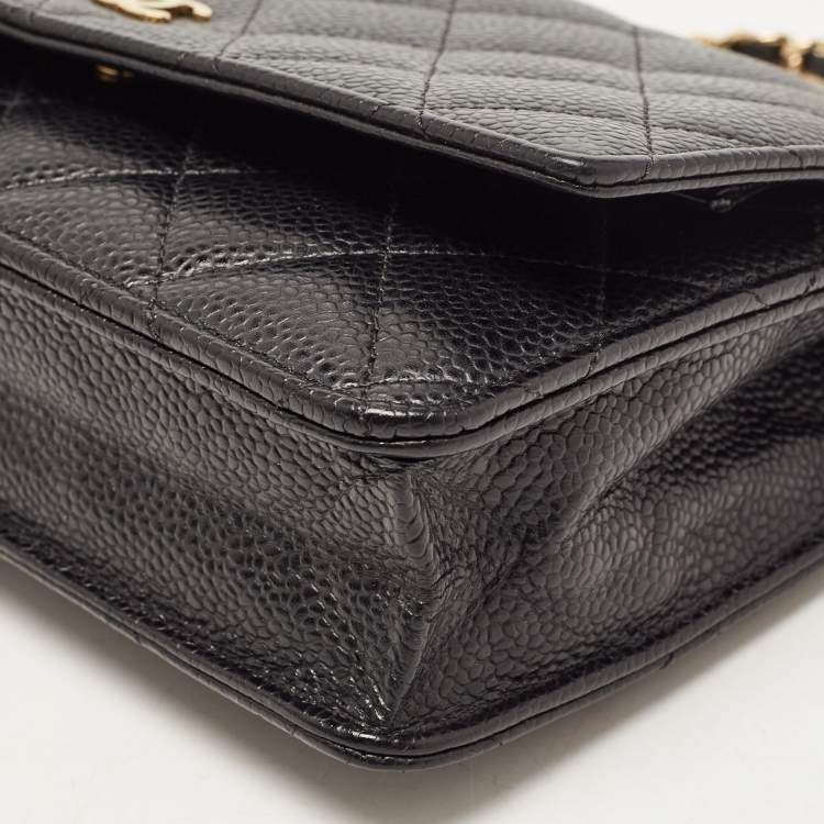 Pre Owned Chanel Black Quilted Caviar Leather WOC Clutch Bag