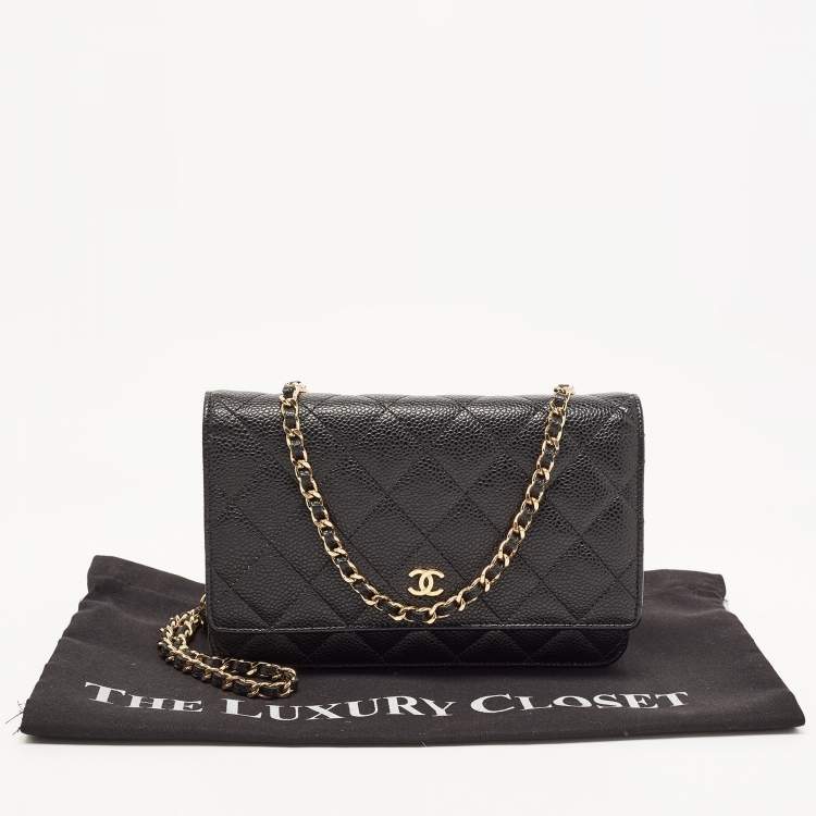 Pre Owned Chanel Black Quilted Caviar Leather WOC Clutch Bag