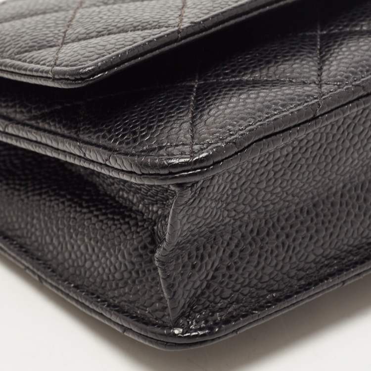 Pre Owned Chanel Black Quilted Caviar Leather WOC Clutch Bag