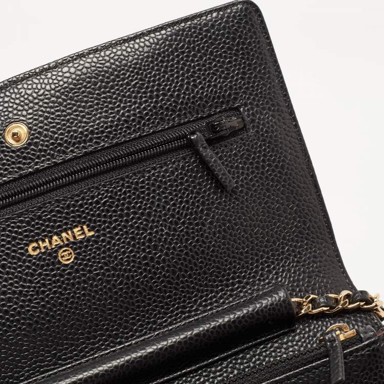 Pre Owned Chanel Black Quilted Caviar Leather WOC Clutch Bag