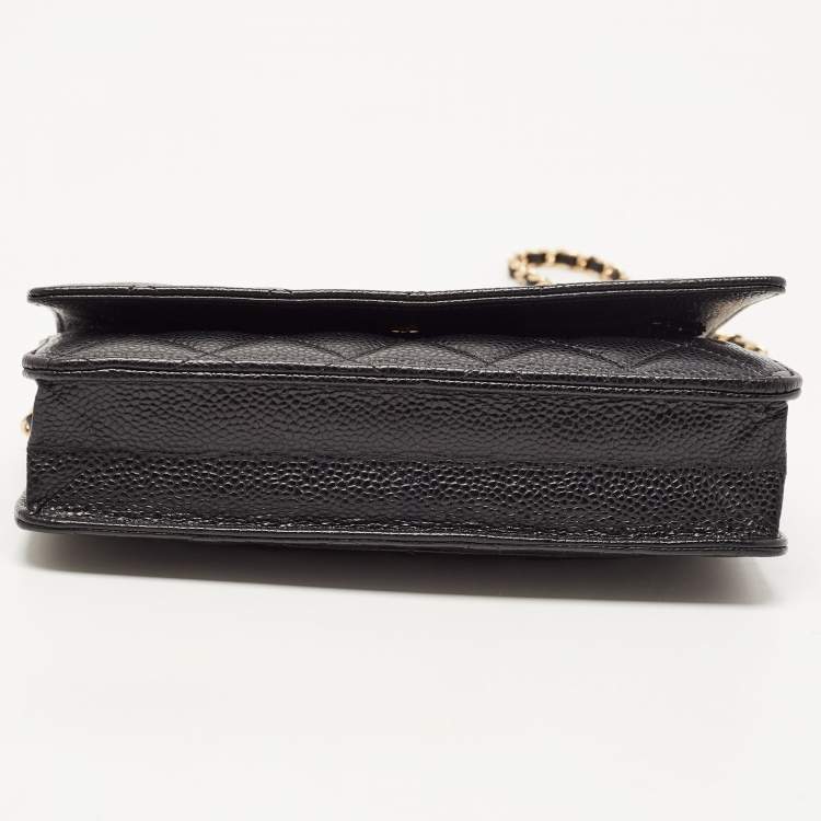 Pre Owned Chanel Black Quilted Caviar Leather WOC Clutch Bag