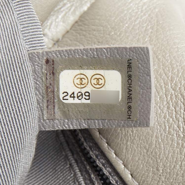 Pre Owned Chanel Metallic Grey Chevron Leather Studded Small Classic Flap Bag