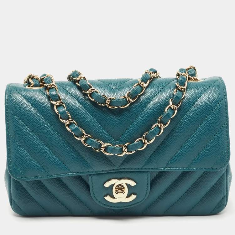 Chanel Teal Green Chevron Leather Mini Rectangle Classic Single Flap Bag  Chanel | The Luxury Closet