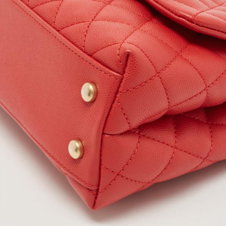 Pre Owned Chanel Red Quilted Caviar Leather Mini Coco Top Handle Bag