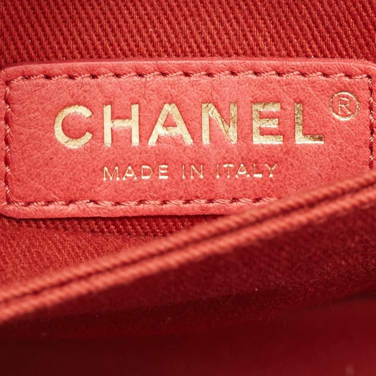 Pre Owned Chanel Red Quilted Caviar Leather Mini Coco Top Handle Bag
