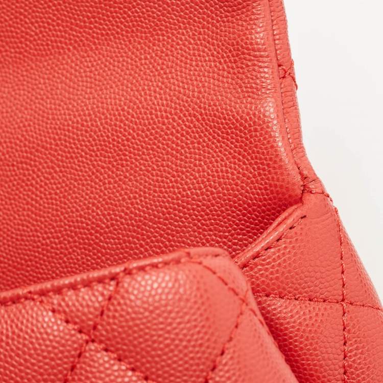 Pre Owned Chanel Red Quilted Caviar Leather Mini Coco Top Handle Bag