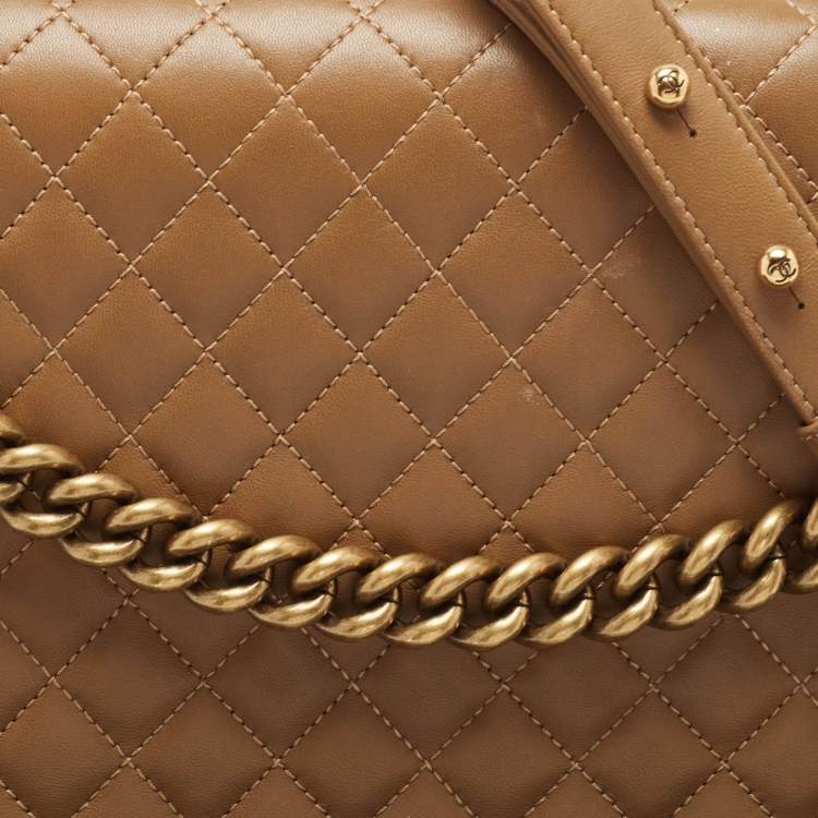 Pre Owned Chanel Beige Quilted Leather Large Boy Flap Bag