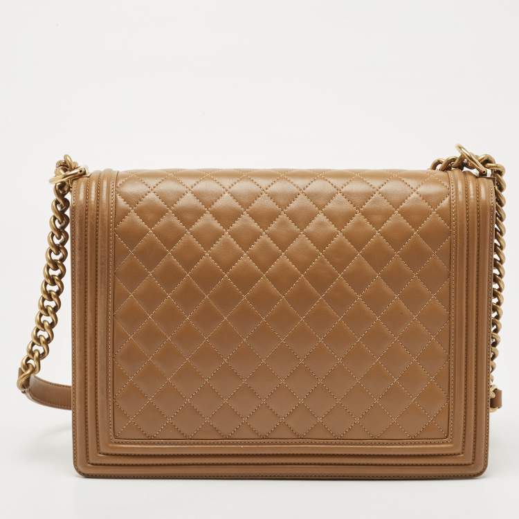Pre Owned Chanel Beige Quilted Leather Large Boy Flap Bag