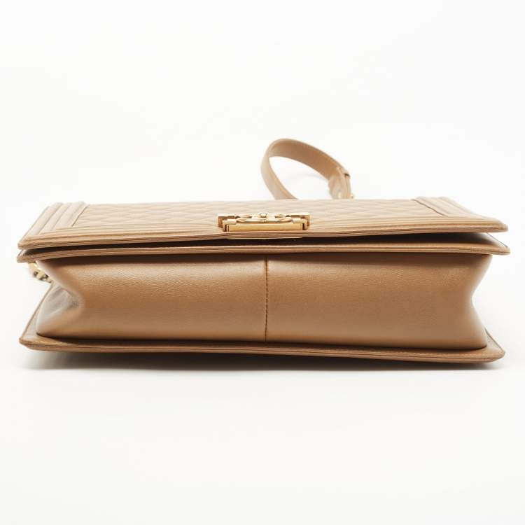 Pre Owned Chanel Beige Quilted Leather Large Boy Flap Bag