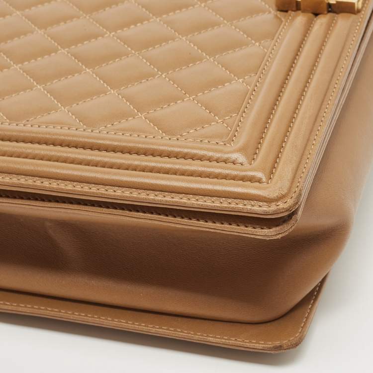 Pre Owned Chanel Beige Quilted Leather Large Boy Flap Bag