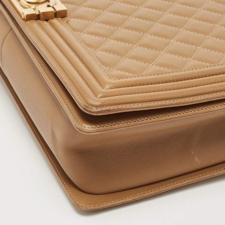 Pre Owned Chanel Beige Quilted Leather Large Boy Flap Bag