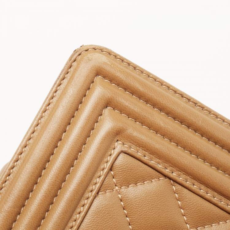 Pre Owned Chanel Beige Quilted Leather Large Boy Flap Bag