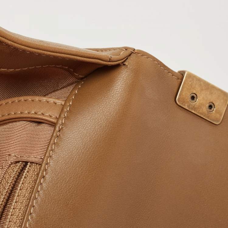 Pre Owned Chanel Beige Quilted Leather Large Boy Flap Bag