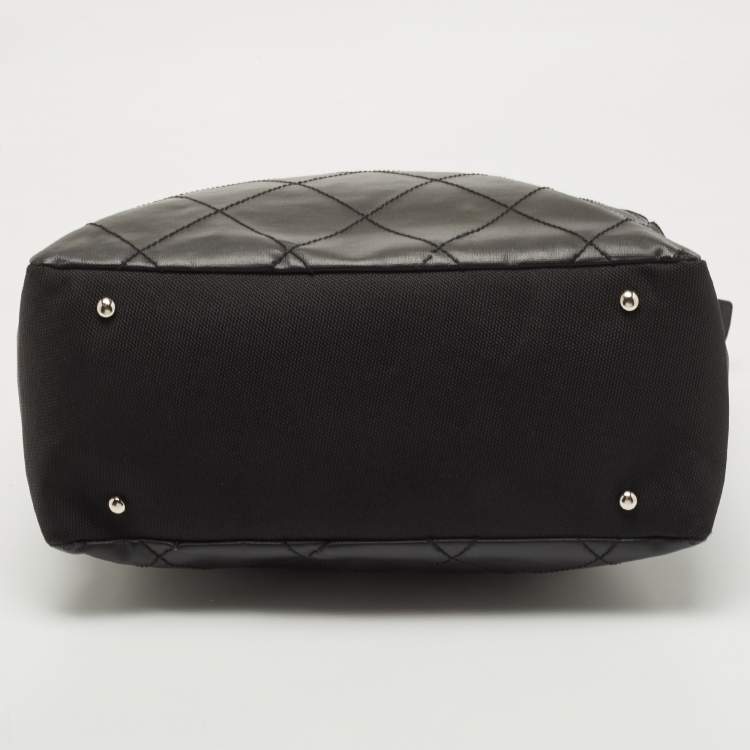 Pre Owned Chanel Black Quilted Coated and Canvas Paris Biarritz Grand Shopper Tote