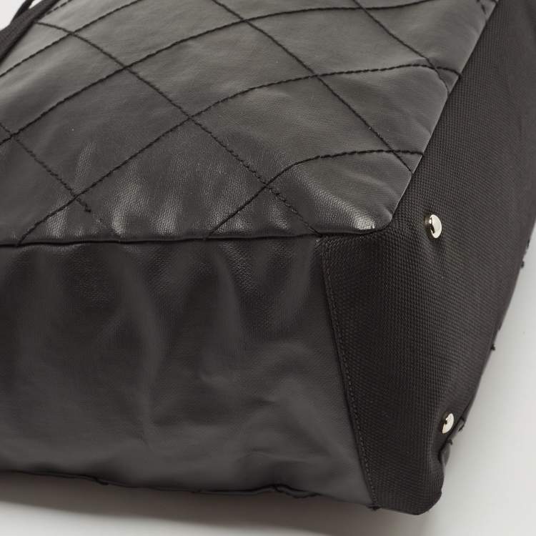 Pre Owned Chanel Black Quilted Coated and Canvas Paris Biarritz Grand Shopper Tote