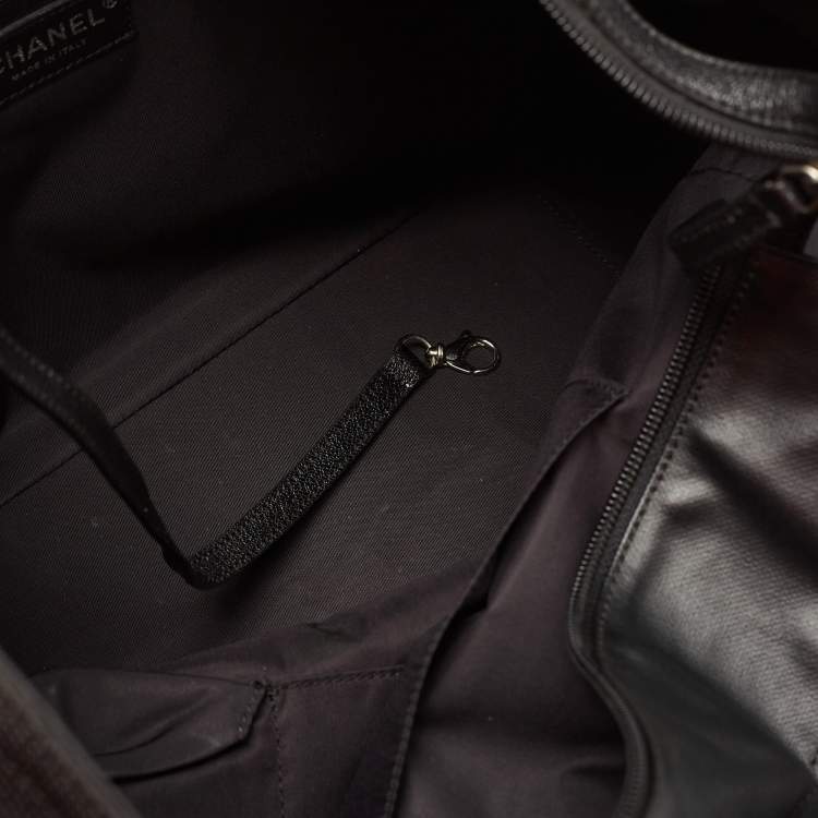 Pre Owned Chanel Black Quilted Coated and Canvas Paris Biarritz Grand Shopper Tote