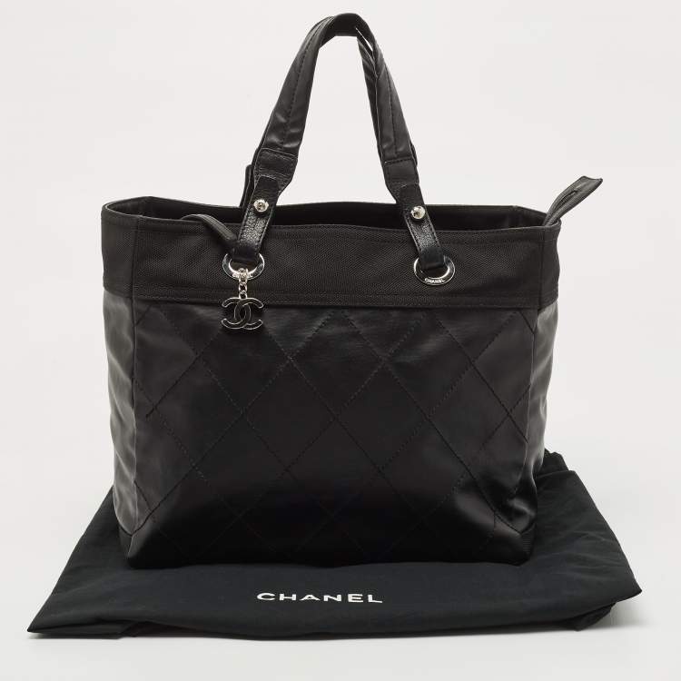 Pre Owned Chanel Black Quilted Coated and Canvas Paris Biarritz Grand Shopper Tote