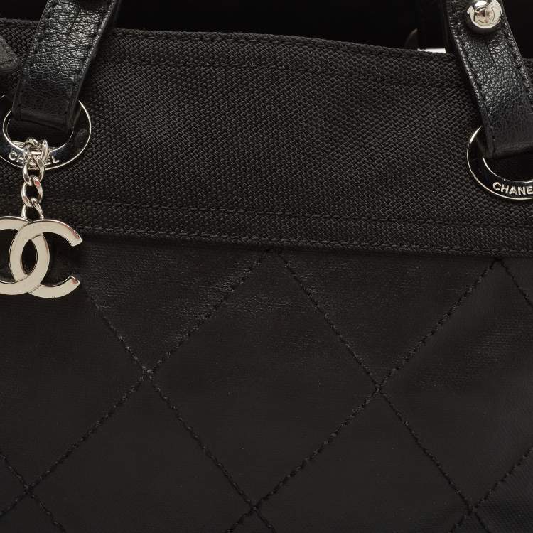 Pre Owned Chanel Black Quilted Coated and Canvas Paris Biarritz Grand Shopper Tote