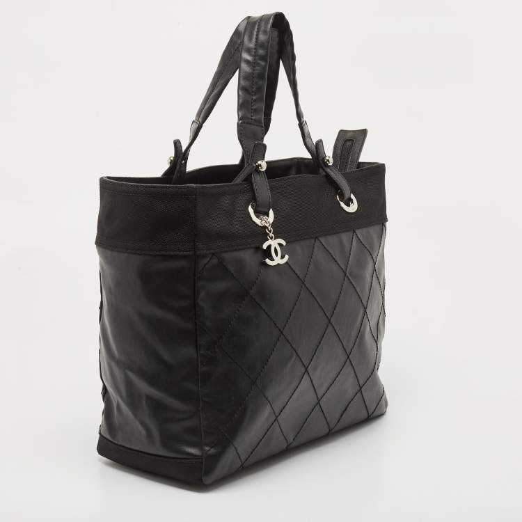 Pre Owned Chanel Black Quilted Coated and Canvas Paris Biarritz Grand Shopper Tote