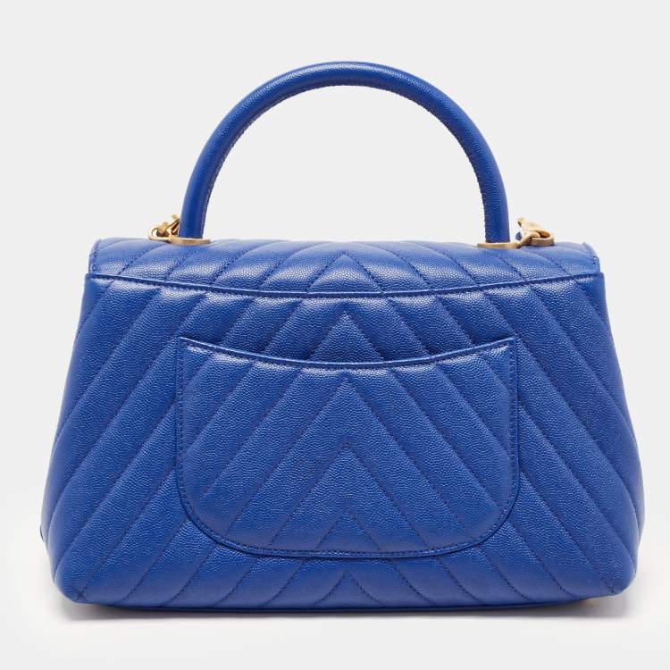 Pre Owned Chanel Blue Caviar Leather Medium Coco Top Handle Bag