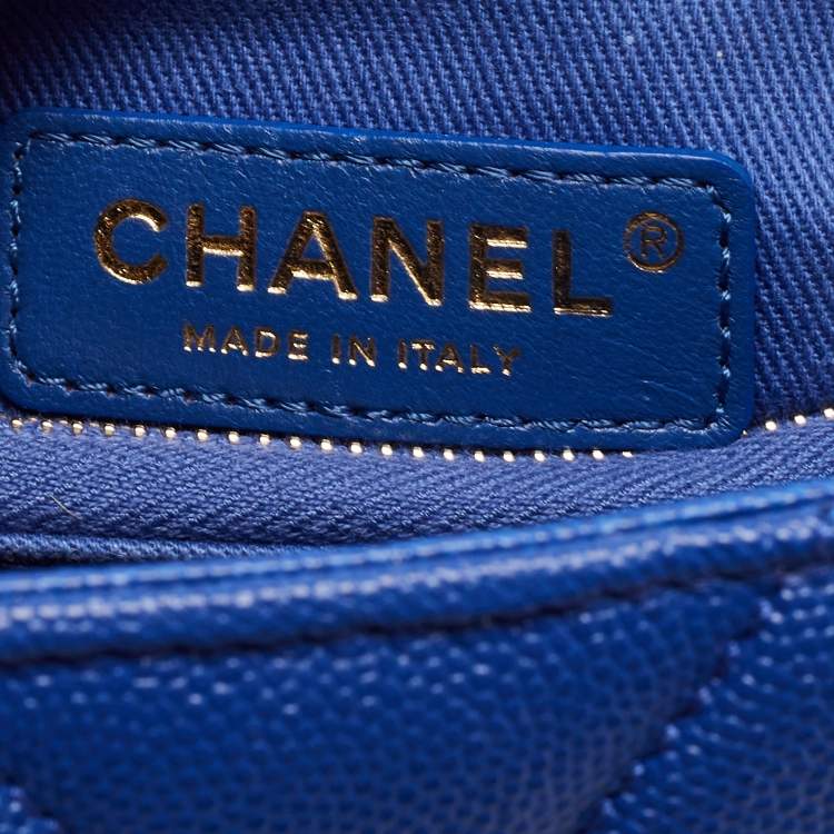 Pre Owned Chanel Blue Caviar Leather Medium Coco Top Handle Bag