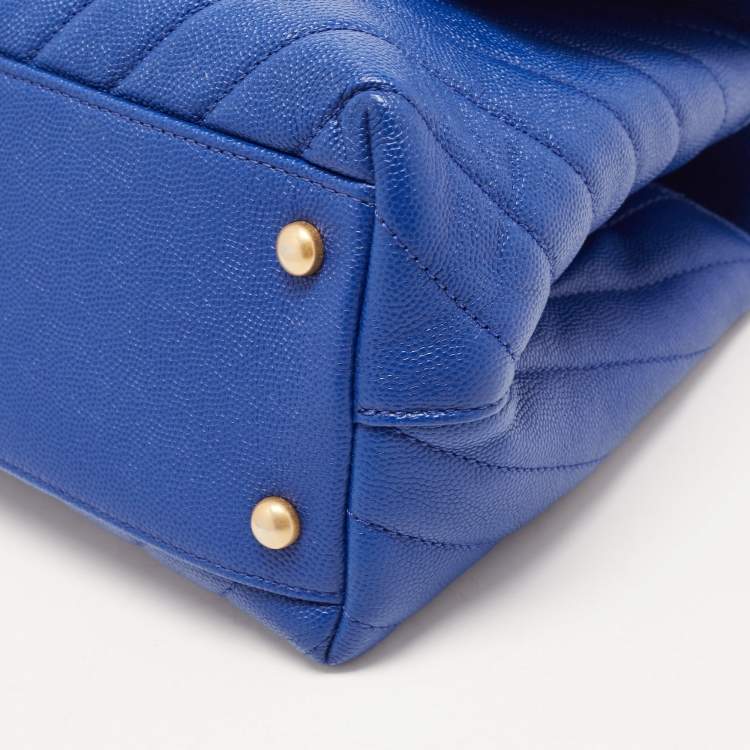 Pre Owned Chanel Blue Caviar Leather Medium Coco Top Handle Bag