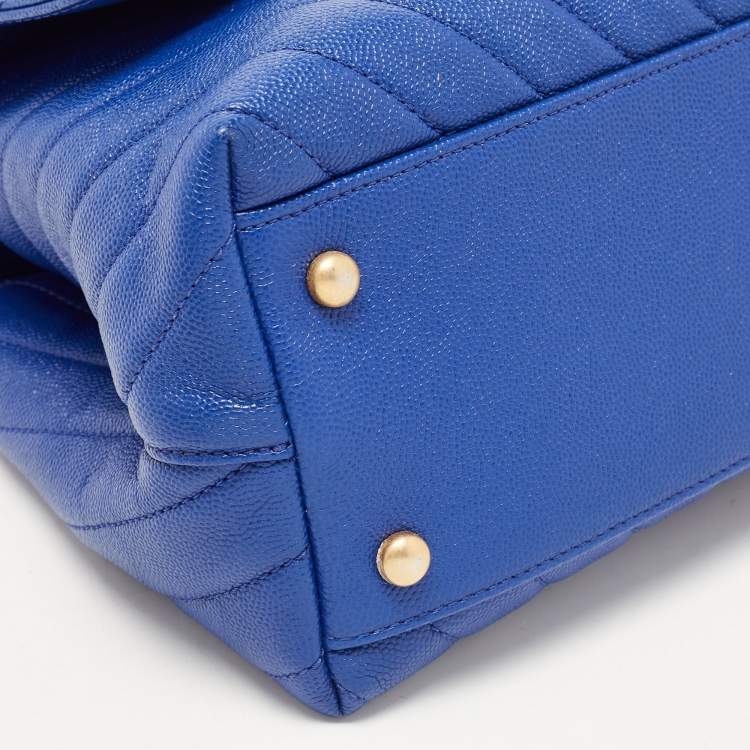 Pre Owned Chanel Blue Caviar Leather Medium Coco Top Handle Bag