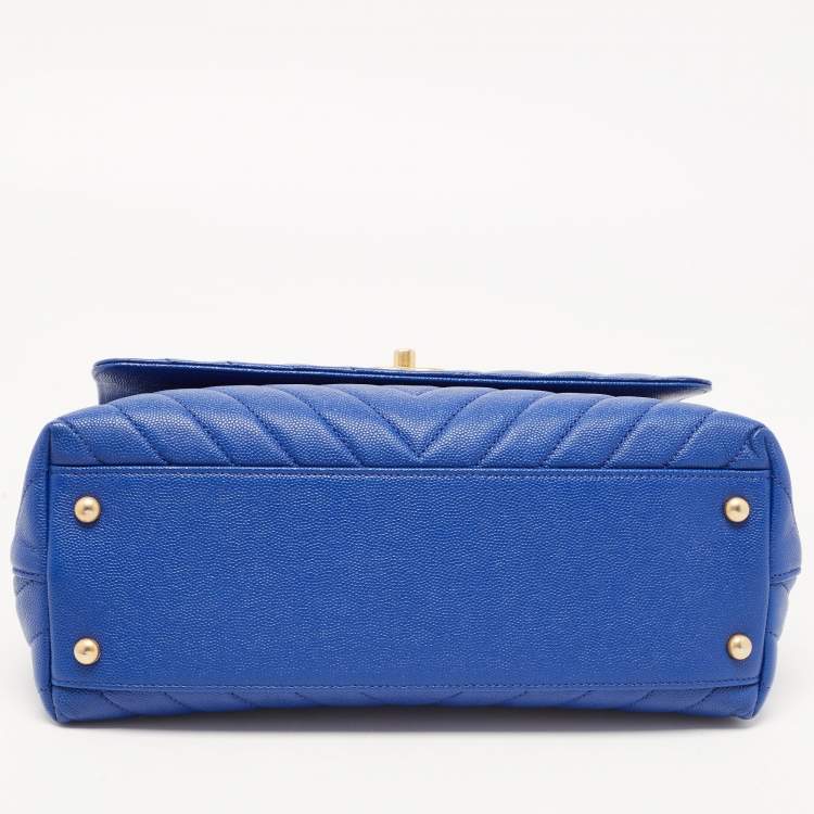 Pre Owned Chanel Blue Caviar Leather Medium Coco Top Handle Bag