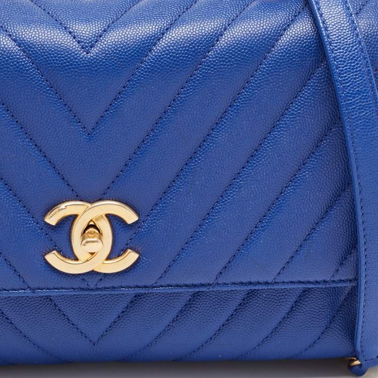 Pre Owned Chanel Blue Caviar Leather Medium Coco Top Handle Bag