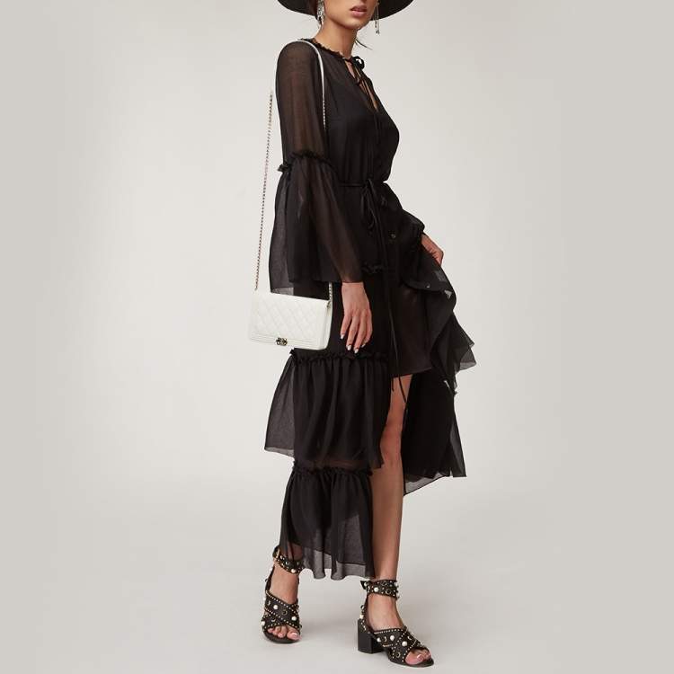 Pre Owned Chanel White Quilted Leather Boy WOC Bag