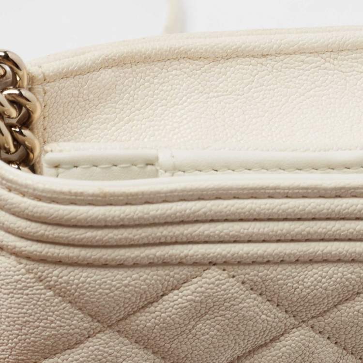 Pre Owned Chanel White Quilted Leather Boy WOC Bag
