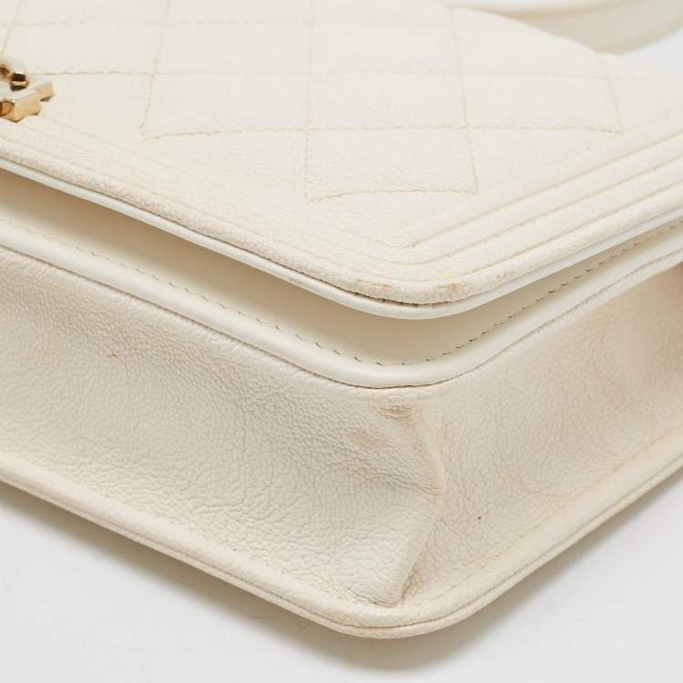 Pre Owned Chanel White Quilted Leather Boy WOC Bag