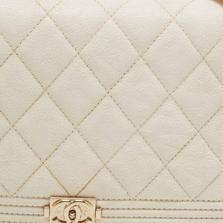 Pre Owned Chanel White Quilted Leather Boy WOC Bag