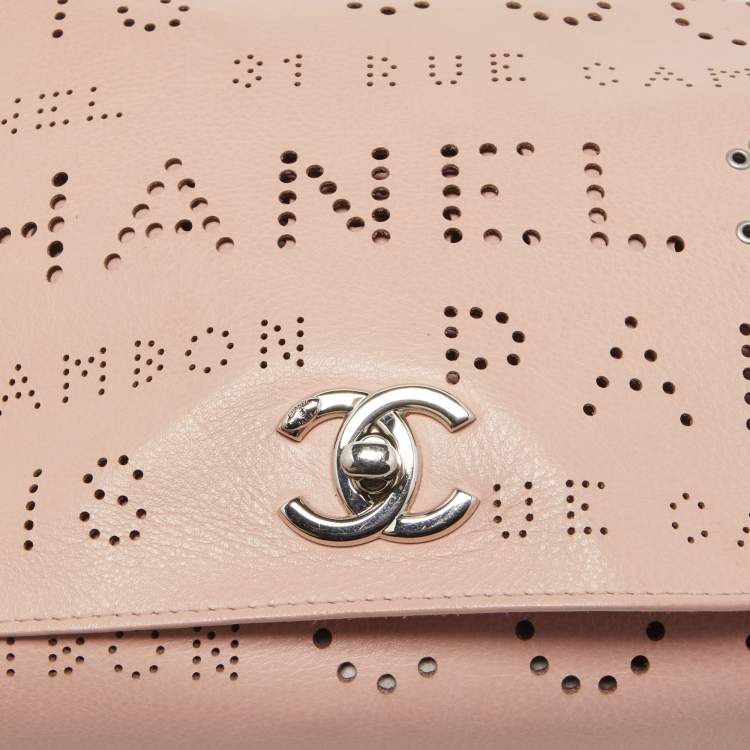 Pre Owned Chanel Light Pink Leather Perforated Logo Flap Bag