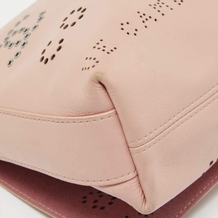 Pre Owned Chanel Light Pink Leather Perforated Logo Flap Bag