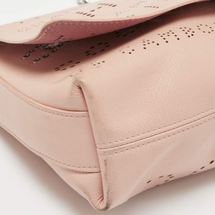 Pre Owned Chanel Light Pink Leather Perforated Logo Flap Bag