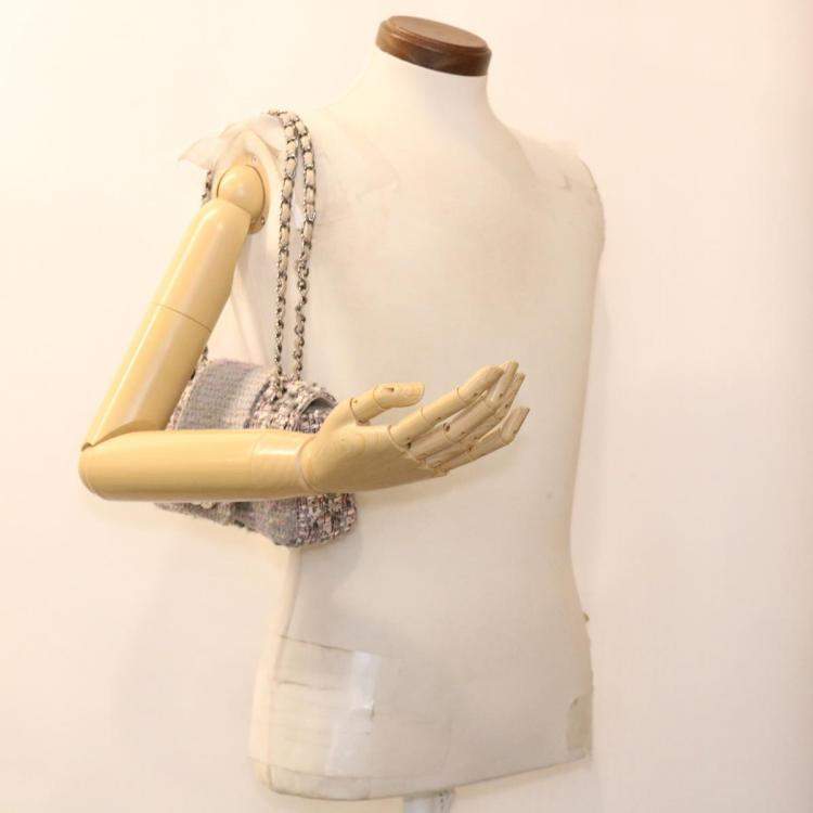 Pre Owned Chanel Grey Tweed Classic Flap  bag