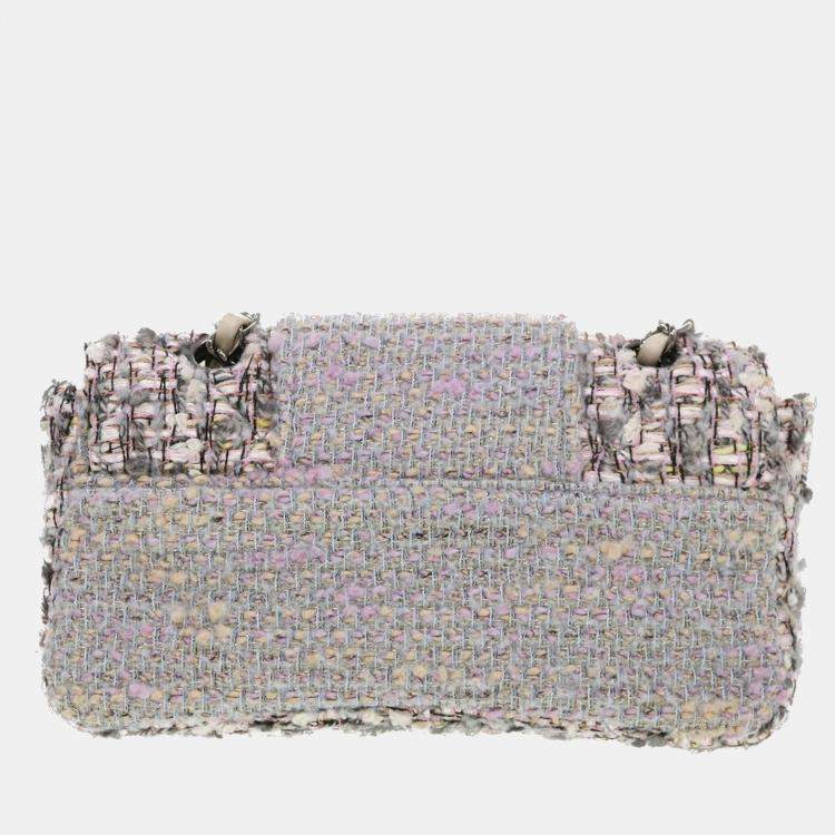 Pre Owned Chanel Grey Tweed Classic Flap  bag