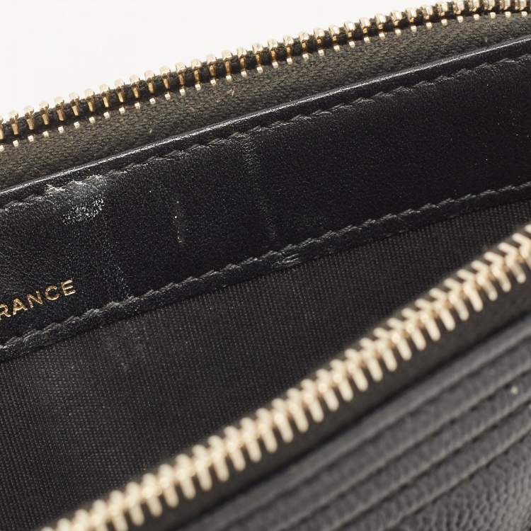 Pre Owned Chanel Black Quilted Leather Boy Zip Around Wallet On Chain