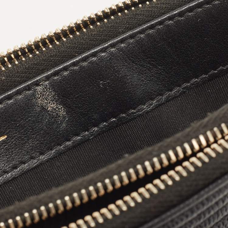 Pre Owned Chanel Black Quilted Leather Boy Zip Around Wallet On Chain